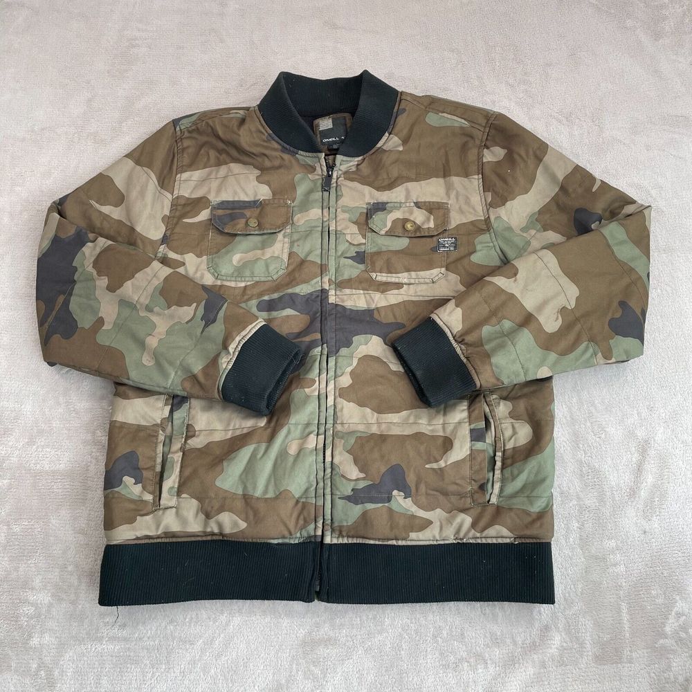 Oneill Jacket‎ Men 2XL Woodland Camouflage Fleece Lined Full Zip Pockets Beach